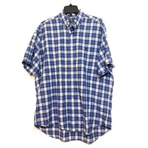 Polo Ralph Lauren Button Down Shirt Men Large Blue White Plaid Pony Cotton Blake